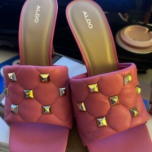 Aldo Pink Quilted Mules with Gold Studs